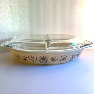 Vintage Dandelion Pyrex Divided Dish with Lid. 1959 Promotional Piece Pyrex